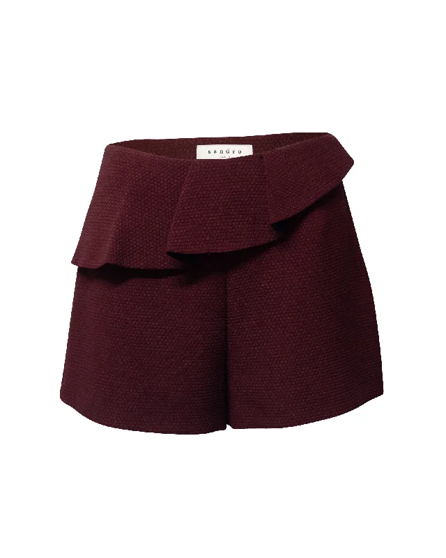 Lace shorts – Shorts made from delicate lace fabric, often worn for a dressier or romantic look.Lace shorts – Shorts made from delicate lace fabric, often worn for a dressier or romantic look.Sandro Paris Ruffled Textured Shorts in Burgundy Polyester Lace shorts – Shorts made from delicate lace fabric, often worn for a dressier or romantic look.Lace shorts – Shorts made from delicate lace fabric, often worn for a dressier or romantic look.Sandro Paris Ruffled Textured Shorts in Burgundy Polyester