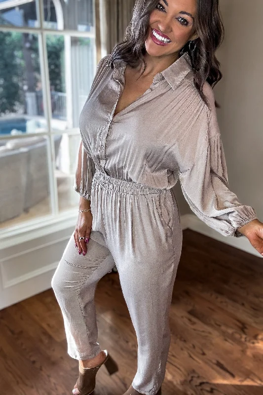 Formal Jumpsuits Party outfitParty outfitAsh Latte Collared Button up Jumpsuit