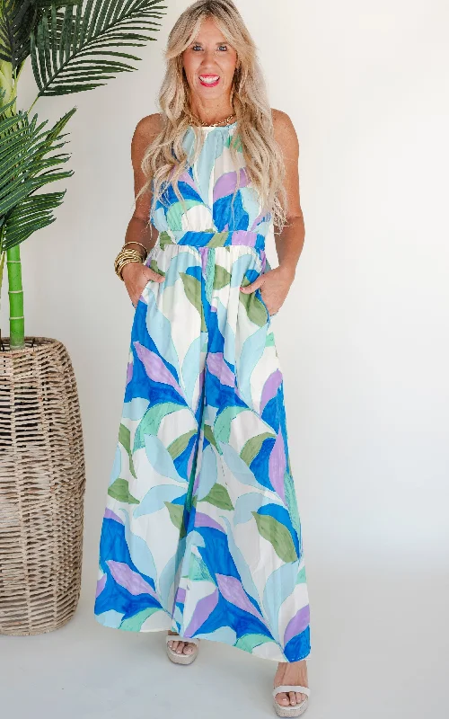 Practical Jumpsuits slim-fitting jumpsuit slim-fitting jumpsuit It's Captivating Printed Halter Neck Jumpsuit - Blue - Final Sale Practical Jumpsuits slim-fitting jumpsuit slim-fitting jumpsuit It's Captivating Printed Halter Neck Jumpsuit - Blue - Final Sale
