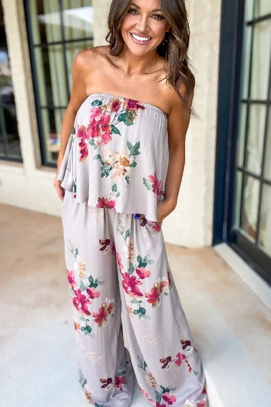 Stylish JumpsuitsRomperRomperKnow No Limits Floral Strapless Jumpsuit