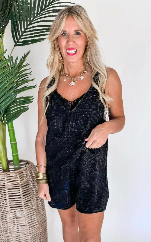 Luxurious Jumpsuits CroppedCroppedLiving In The Now Mineral Washed Banded Strap Romper - Final Sale Luxurious Jumpsuits CroppedCroppedLiving In The Now Mineral Washed Banded Strap Romper - Final Sale