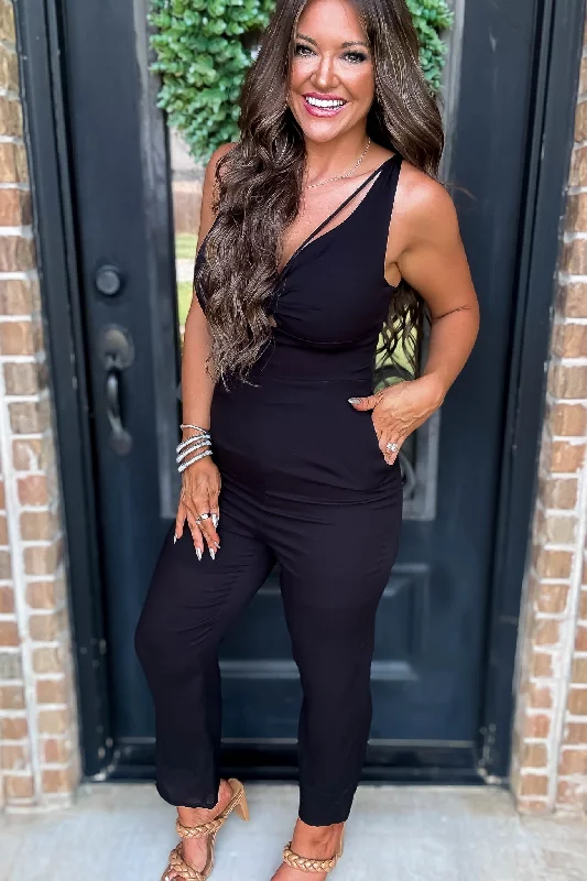 Versatile Outfit Jumpsuits CroppedCroppedNew Scenery Black Sleeveless Jumpsuit