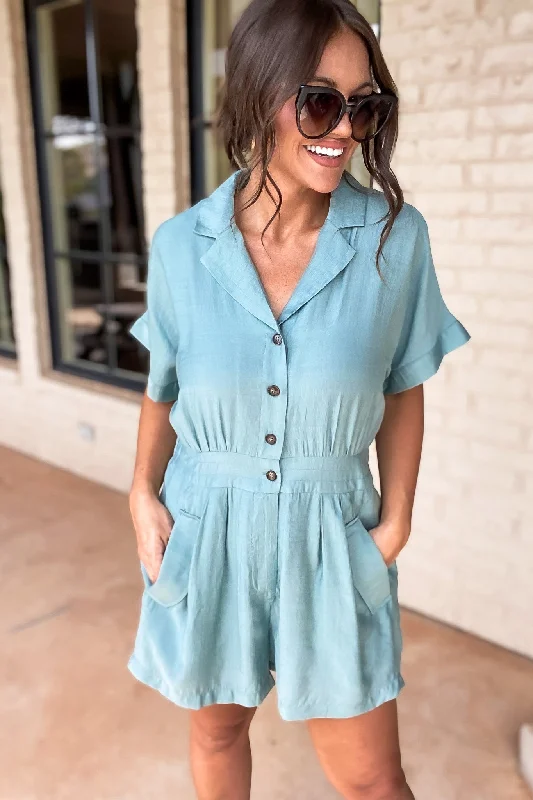 Skinny Jumpsuits One-pieceOne-pieceSaving Face Solid Button-Up Romper