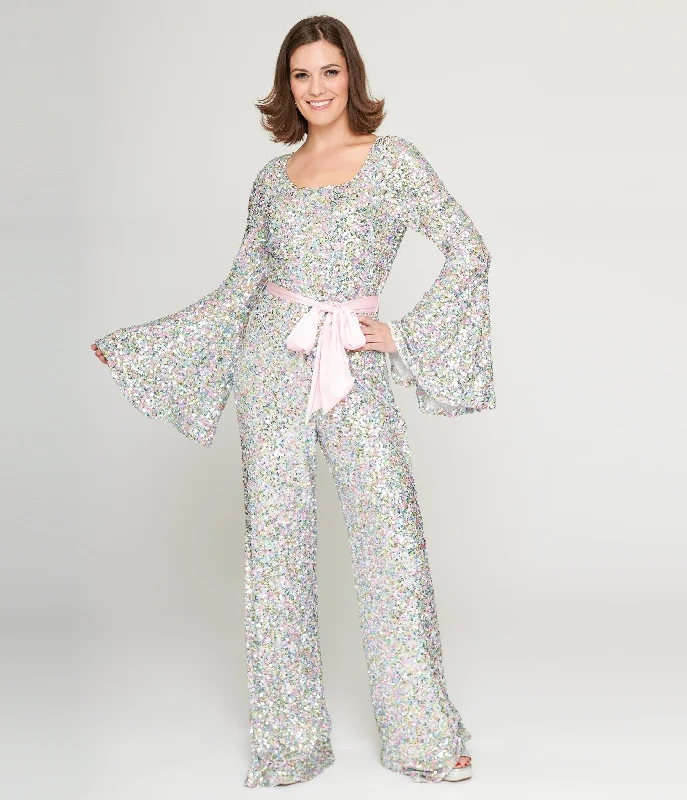 Adjustable Jumpsuits WorkwearWorkwearSmak Parlour 1960s Pastel Rainbow Sequin Bell Sleeve Jumpsuit Adjustable Jumpsuits WorkwearWorkwearSmak Parlour 1960s Pastel Rainbow Sequin Bell Sleeve Jumpsuit