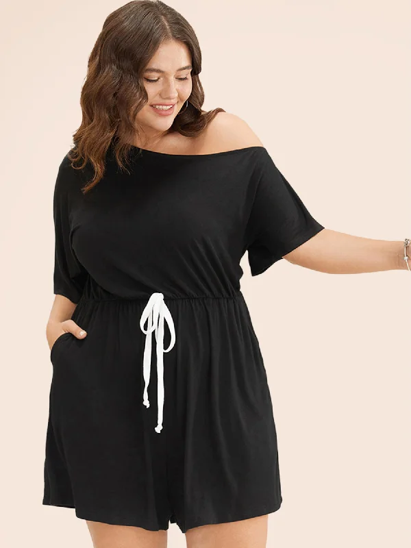 Formal Jumpsuits Wide-legWide-legSolid Knotted Front Pocket One Shoulder Romper
