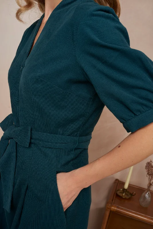 Talented Designer Jumpsuits UtilityUtilityStella Needlecord Deep Teal Jumpsuit