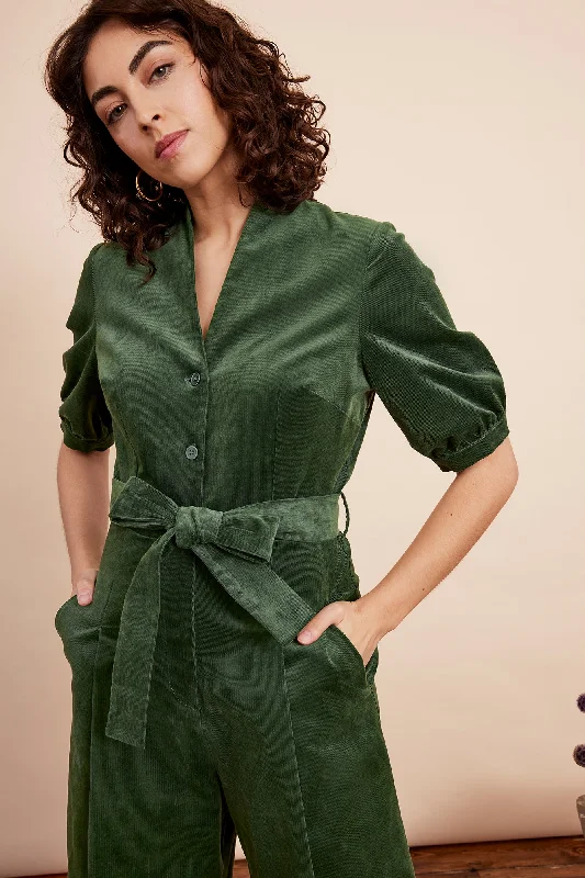 Plus-Sized Jumpsuits ElegantElegantStella Needlecord Forest Green Jumpsuit