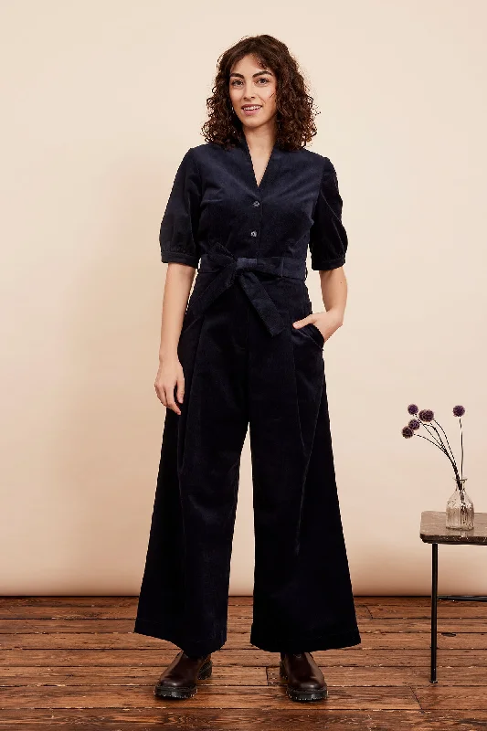 Sustainable Jumpsuits BacklessBacklessStella Needlecord Navy Black Jumpsuit Long