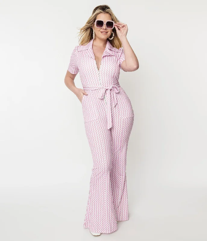 Elegant Evening Jumpsuits suit-style jumpsuit suit-style jumpsuit Unique Vintage 1970s Lavender & White Zig Zag Wide Leg Jumpsuit Elegant Evening Jumpsuits suit-style jumpsuit suit-style jumpsuit Unique Vintage 1970s Lavender & White Zig Zag Wide Leg Jumpsuit