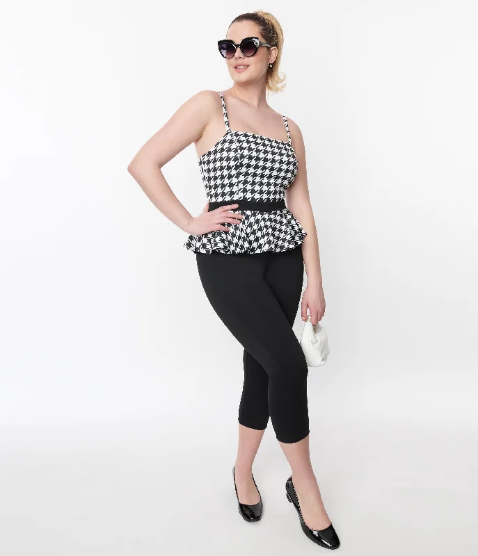 High-Quality Jumpsuits RomperRomperUnique Vintage Black & White Houndstooth Peplum Jumpsuit High-Quality Jumpsuits RomperRomperUnique Vintage Black & White Houndstooth Peplum Jumpsuit