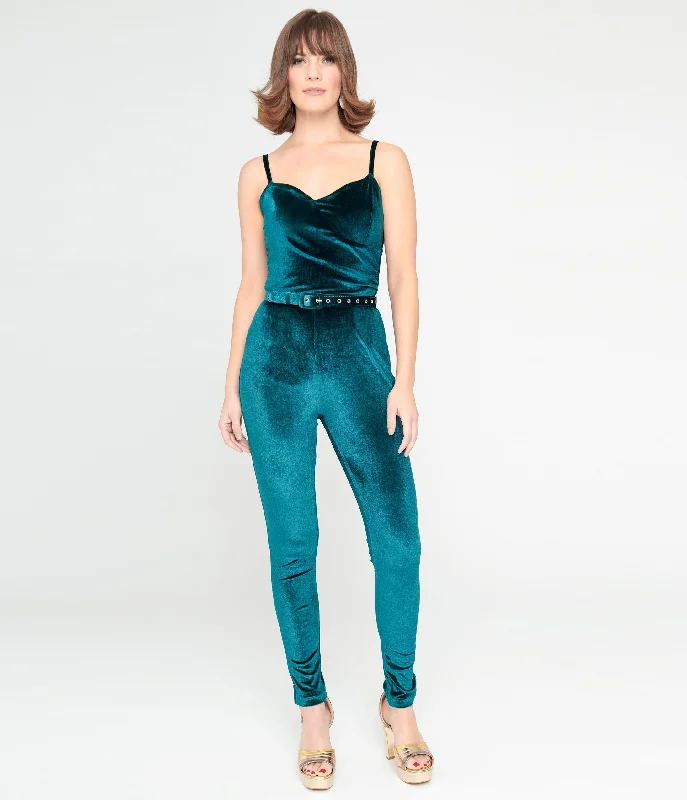 Skinny Jumpsuits Jumpsuit with pocketsJumpsuit with pocketsUnique Vintage 1970s Teal Velvet Jumpsuit