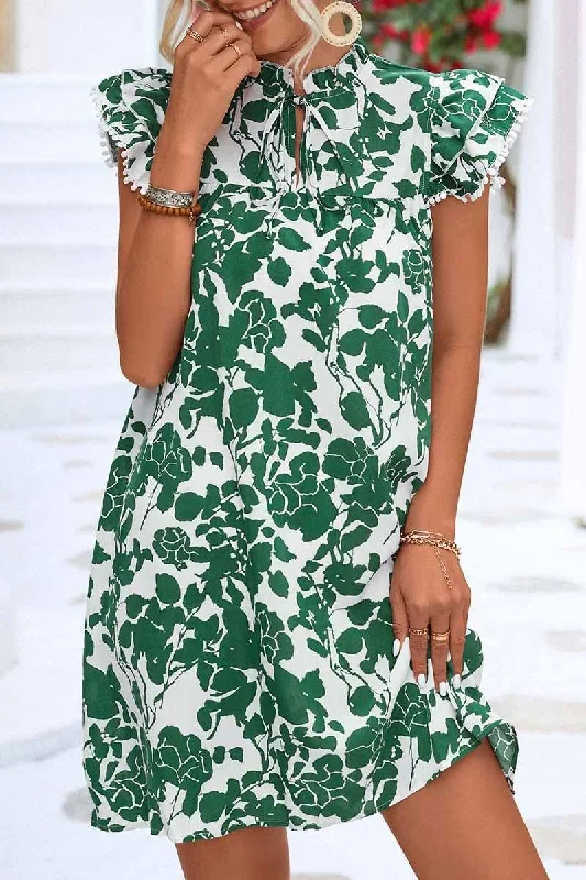 Tea-length dress – Dress that falls between the knee and ankle, perfect for more formal or vintage-inspired occasions.Tea-length dress – Dress that falls between the knee and ankle, perfect for more formal or vintage-inspired occasions.NATURE PATTERN TIED NECK LEAF SLEEVE SHORT DRESS Tea-length dress – Dress that falls between the knee and ankle, perfect for more formal or vintage-inspired occasions.Tea-length dress – Dress that falls between the knee and ankle, perfect for more formal or vintage-inspired occasions.NATURE PATTERN TIED NECK LEAF SLEEVE SHORT DRESS