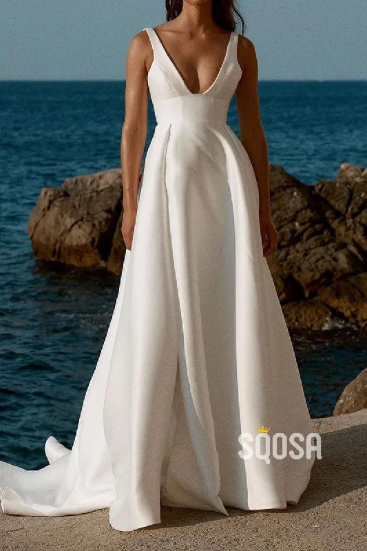 Bodycon dress – Tight-fitting dress that hugs the body and emphasizes curves.Bodycon dress – Tight-fitting dress that hugs the body and emphasizes curves.Satin A-Line V-Neck Sleeveless High Slit With Train Wedding Dress QW8190 Bodycon dress – Tight-fitting dress that hugs the body and emphasizes curves.Bodycon dress – Tight-fitting dress that hugs the body and emphasizes curves.Satin A-Line V-Neck Sleeveless High Slit With Train Wedding Dress QW8190