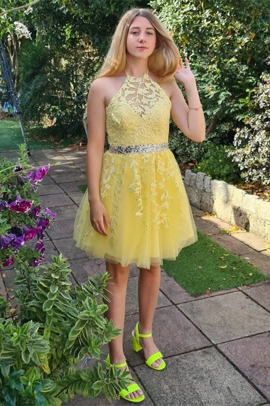 Tea-length dress – Dress that falls between the knee and ankle, perfect for more formal or vintage-inspired occasions.Tea-length dress – Dress that falls between the knee and ankle, perfect for more formal or vintage-inspired occasions.Free Shipping Halter Appliqued Yellow Homecoming Dress Tea-length dress – Dress that falls between the knee and ankle, perfect for more formal or vintage-inspired occasions.Tea-length dress – Dress that falls between the knee and ankle, perfect for more formal or vintage-inspired occasions.Free Shipping Halter Appliqued Yellow Homecoming Dress