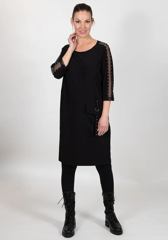 Lace dress – Dress made with lace fabric, often delicate and romantic, suitable for special occasions.Lace dress – Dress made with lace fabric, often delicate and romantic, suitable for special occasions.I.nco Mesh & Stud Trim Smock Dress, Black
