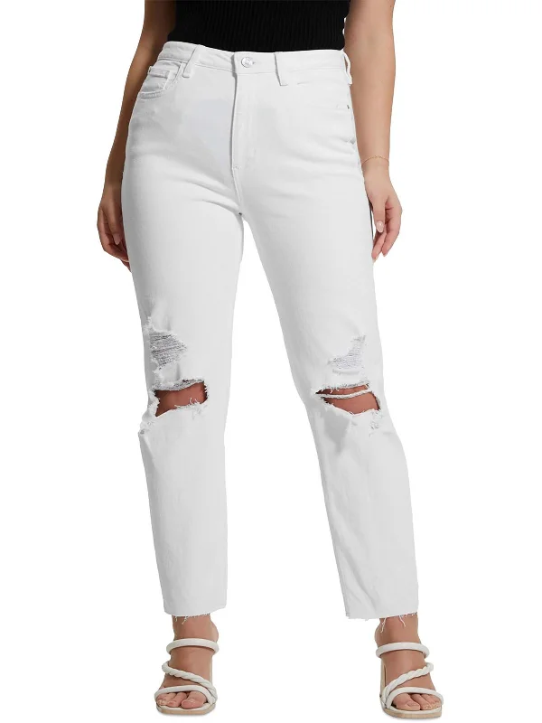High-waisted trousers – Trousers that sit above the waistline for a flattering, elongating look.High-waisted trousers – Trousers that sit above the waistline for a flattering, elongating look.Womens High Rise Frayed Hem Mom Jeans
