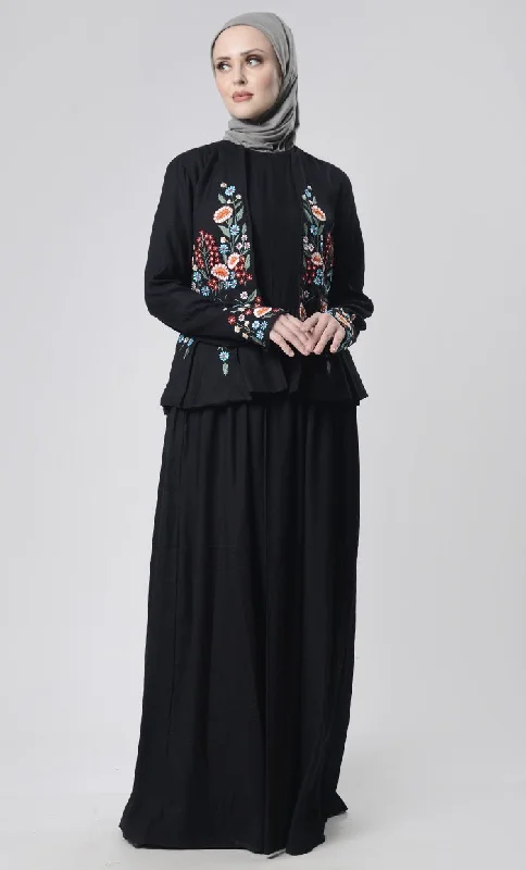 Slim fit – Tailored fit, form-fittingSlim fit – Tailored fit, form-fitting2 pcs With Embroidered Jacket Abaya Slim fit – Tailored fit, form-fittingSlim fit – Tailored fit, form-fitting2 pcs With Embroidered Jacket Abaya