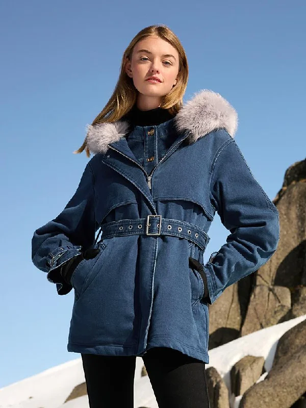 Zipper closure – With zippers, zip-upZipper closure – With zippers, zip-upDenim Hooded Gathered Waist Goose Down Garment Zipper closure – With zippers, zip-upZipper closure – With zippers, zip-upDenim Hooded Gathered Waist Goose Down Garment