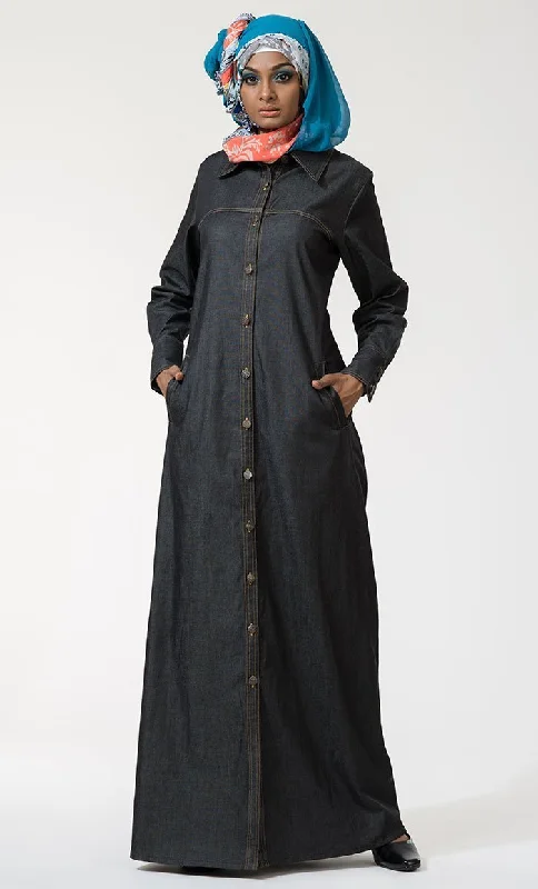 Oversized – Loose, relaxed fitOversized – Loose, relaxed fitFront Open Button Down Denim Jilbab Abaya Oversized – Loose, relaxed fitOversized – Loose, relaxed fitFront Open Button Down Denim Jilbab Abaya