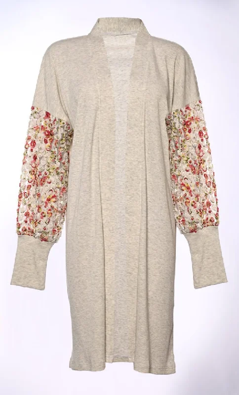 Cropped – Short in length, above the waistCropped – Short in length, above the waistFront Open Shrug with Voluminous Floral Net Sleeves Cropped – Short in length, above the waistCropped – Short in length, above the waistFront Open Shrug with Voluminous Floral Net Sleeves