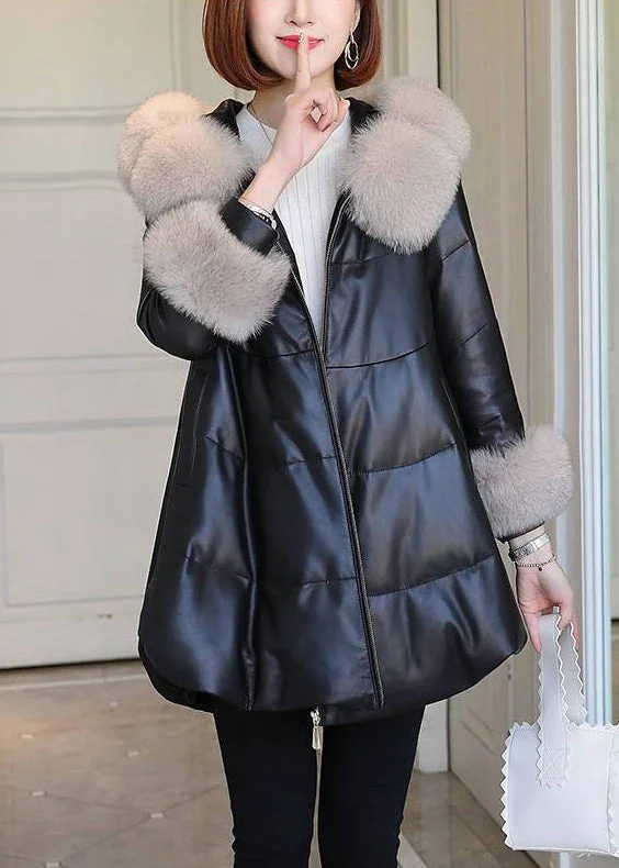 Biker-style – Leather or faux-leather, rugged designBiker-style – Leather or faux-leather, rugged designItalian Black Fur Collar Faux Leather Fine Cotton Filled Puffer Jacket Winter