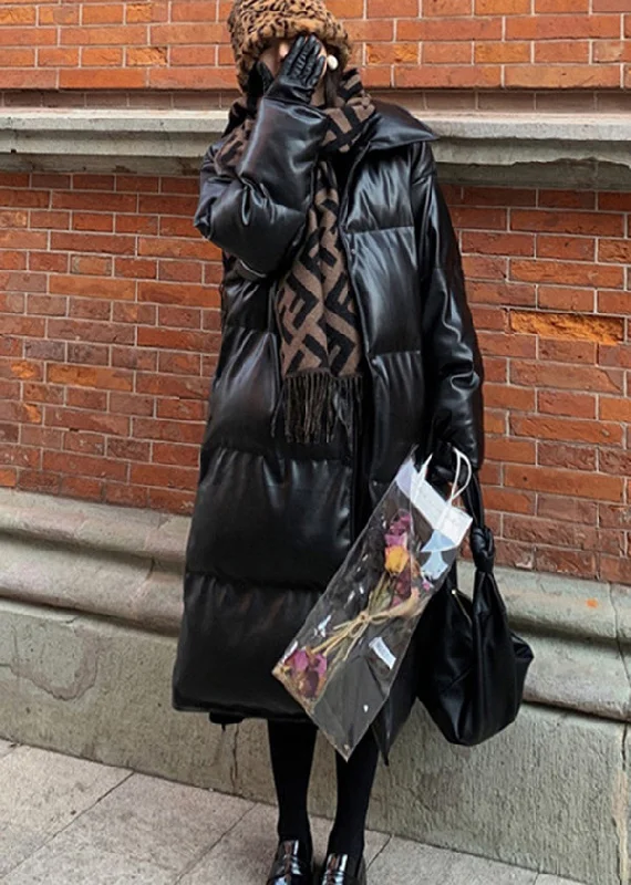 Oversized – Loose, relaxed fitOversized – Loose, relaxed fitLoose Black Stand Collar Faux Leather Fine Cotton Filled Winter Coats Winter Oversized – Loose, relaxed fitOversized – Loose, relaxed fitLoose Black Stand Collar Faux Leather Fine Cotton Filled Winter Coats Winter