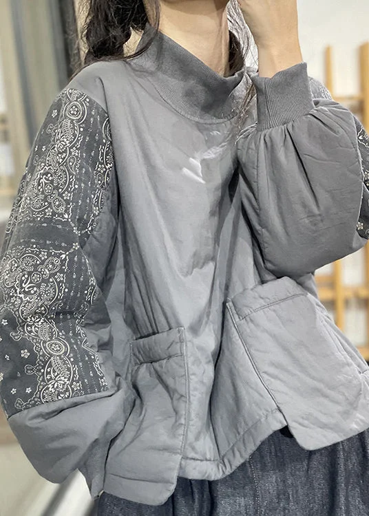 Waterproof – Resistant to waterWaterproof – Resistant to waterLoose Grey Half High Collar Print Fine Cotton Filled Pullover Lantern Sleeves Waterproof – Resistant to waterWaterproof – Resistant to waterLoose Grey Half High Collar Print Fine Cotton Filled Pullover Lantern Sleeves