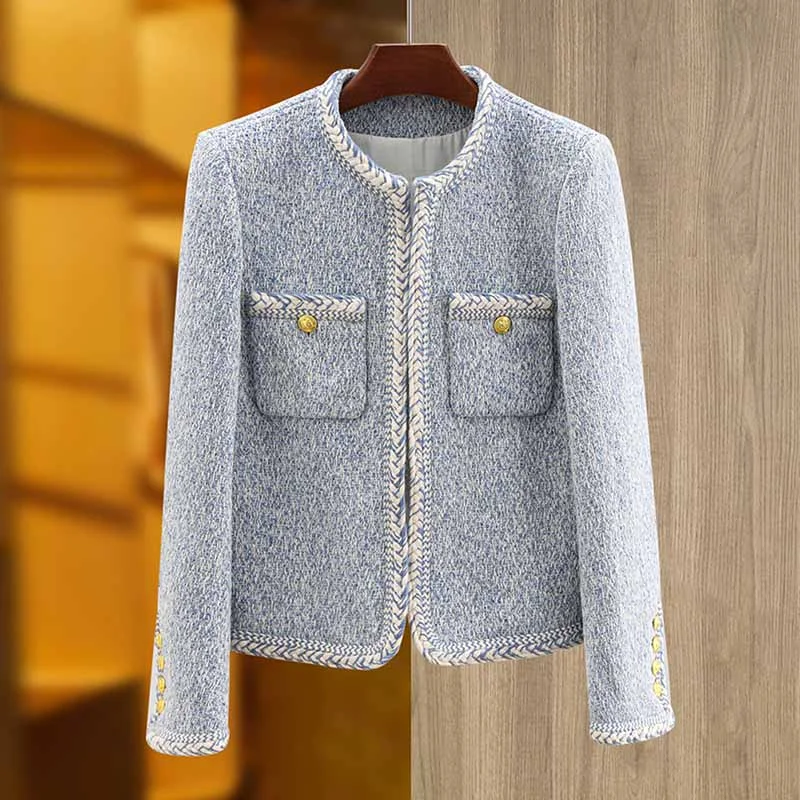 Hooded – With a hoodHooded – With a hoodLuxury tweed autumn winter coat blue tweed woolen cloth jacket Hooded – With a hoodHooded – With a hoodLuxury tweed autumn winter coat blue tweed woolen cloth jacket