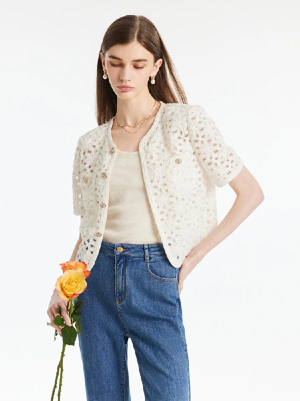 Oversized – Loose, relaxed fitOversized – Loose, relaxed fitOpenwork Single-Breasted Women Crop Jacket Oversized – Loose, relaxed fitOversized – Loose, relaxed fitOpenwork Single-Breasted Women Crop Jacket