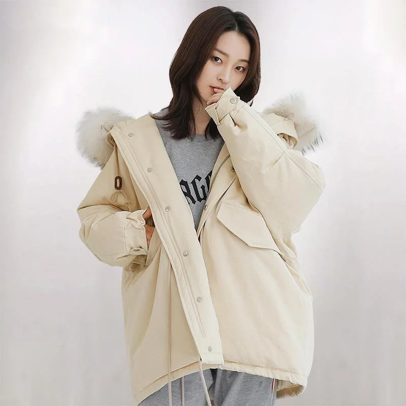 Fleece-lined – With soft fleece inside for warmthFleece-lined – With soft fleece inside for warmthWarm beige white warm winter coat casual back open winter jacket fur collar Jackets Fleece-lined – With soft fleece inside for warmthFleece-lined – With soft fleece inside for warmthWarm beige white warm winter coat casual back open winter jacket fur collar Jackets