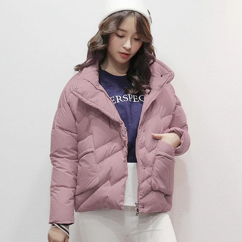 Reversible – Can be worn inside out, two looks in oneReversible – Can be worn inside out, two looks in oneWarm pink down jacket woman plus size stand collar winter jacket zippered winter outwear Reversible – Can be worn inside out, two looks in oneReversible – Can be worn inside out, two looks in oneWarm pink down jacket woman plus size stand collar winter jacket zippered winter outwear