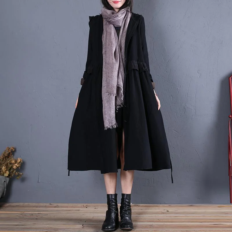 Windproof – Wind-resistantWindproof – Wind-resistantwomen black hooded overcoat oversized trench coat fall women coats ruffles Windproof – Wind-resistantWindproof – Wind-resistantwomen black hooded overcoat oversized trench coat fall women coats ruffles