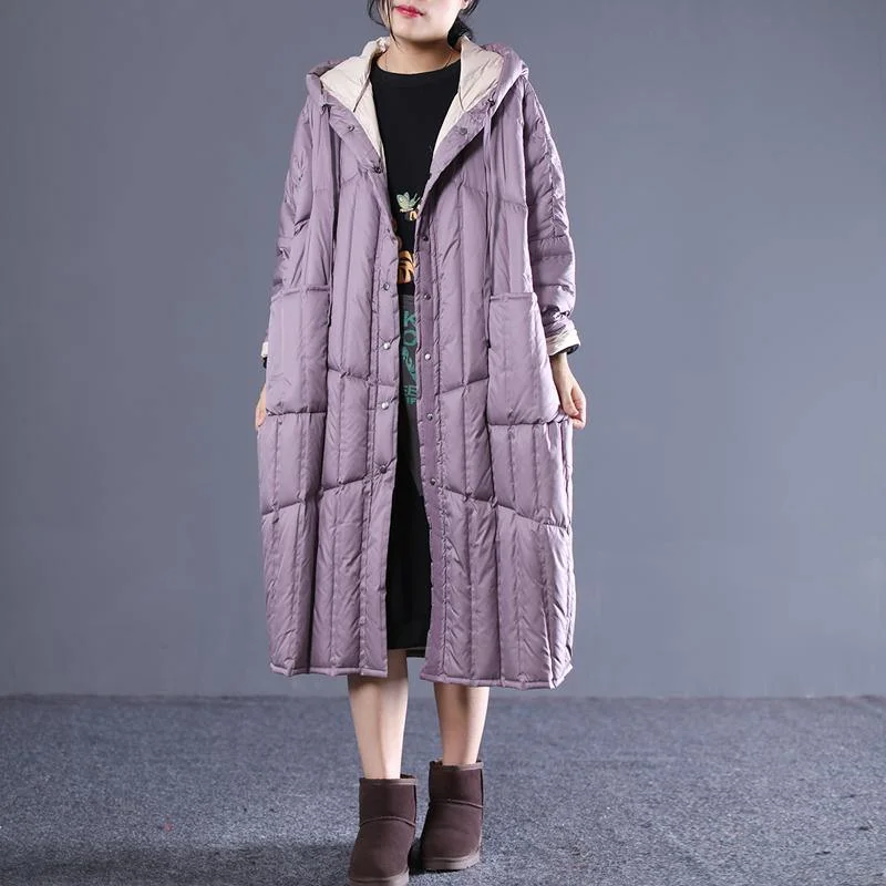 Reversible – Can be worn inside out, two looks in oneReversible – Can be worn inside out, two looks in onewomen purple down overcoat plus size clothing hooded drawstring down jacket Luxury pockets long down coats Reversible – Can be worn inside out, two looks in oneReversible – Can be worn inside out, two looks in onewomen purple down overcoat plus size clothing hooded drawstring down jacket Luxury pockets long down coats