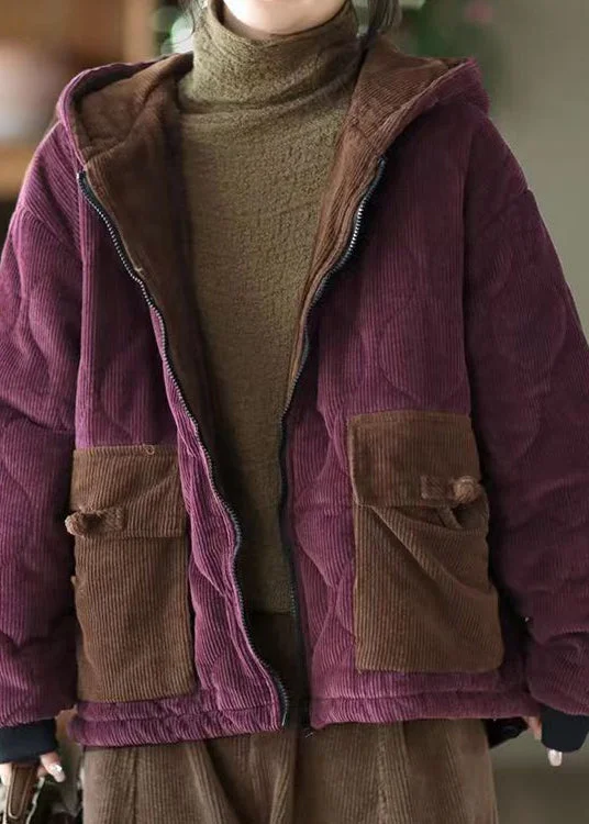 Windproof – Wind-resistantWindproof – Wind-resistantWomen Purple Hooded Pockets Corduroy Fleece Wool Lined Jacket Winter Windproof – Wind-resistantWindproof – Wind-resistantWomen Purple Hooded Pockets Corduroy Fleece Wool Lined Jacket Winter