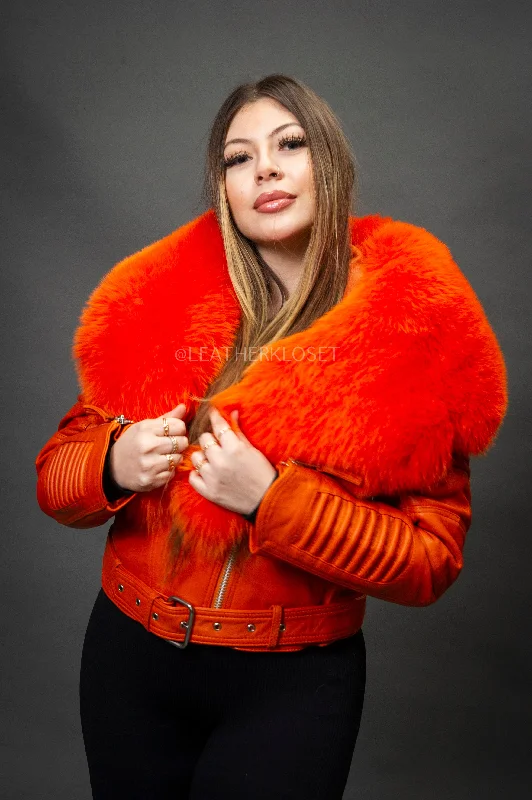 Button-down – With buttons, button closureButton-down – With buttons, button closureWomen's Trey Biker Orange Oversized Fox Collar [Orange Fox]