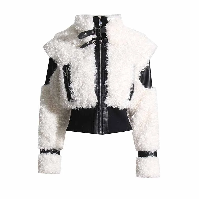 Down-filled – Filled with down feathers for insulationDown-filled – Filled with down feathers for insulationWomen's Winter Coat Spliced PU Leather and Lambwoolen Outwaer Coat Down-filled – Filled with down feathers for insulationDown-filled – Filled with down feathers for insulationWomen's Winter Coat Spliced PU Leather and Lambwoolen Outwaer Coat
