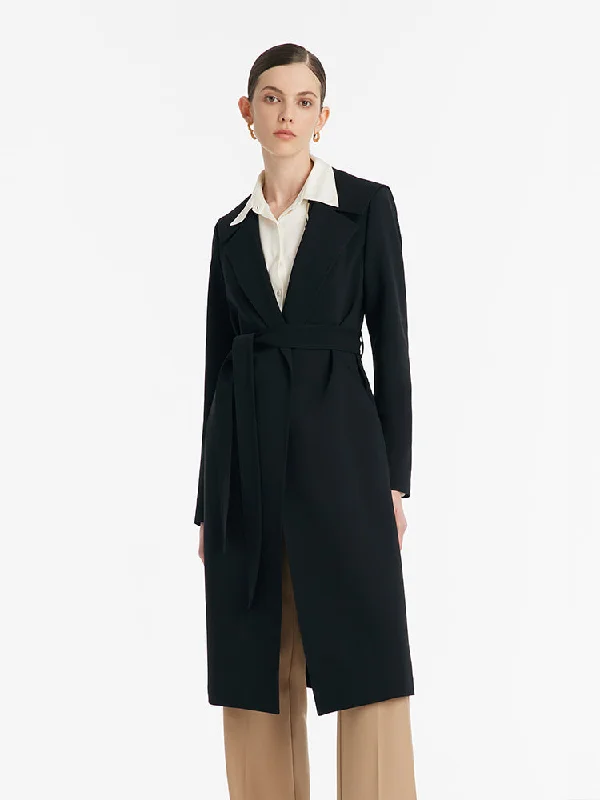Down-filled – Filled with down feathers for insulationDown-filled – Filled with down feathers for insulationWorsted Wool Navy Collar Women Trench Coat