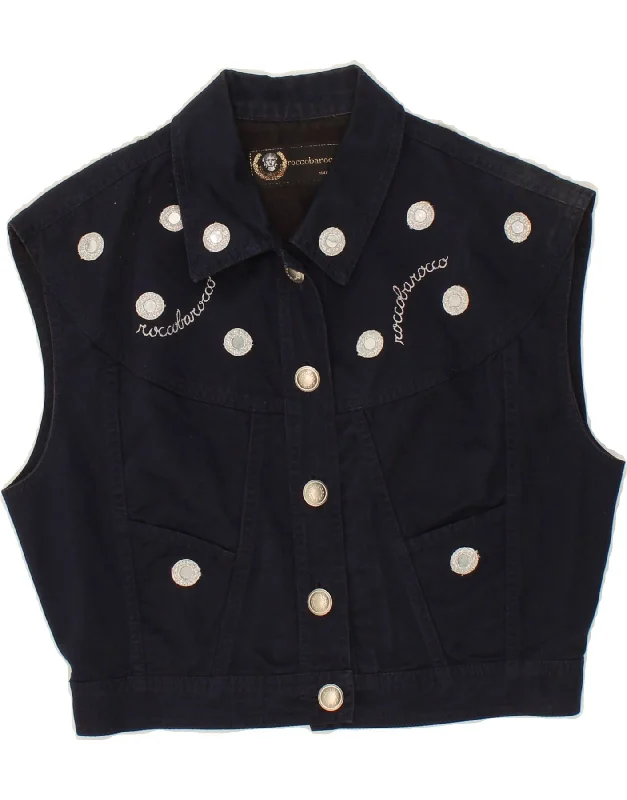women's waistcoats with patternswomen's waistcoats with patternsROCCOBAROCCO Womens Graphic Crop Denim Gilet IT 42 Medium Navy Blue