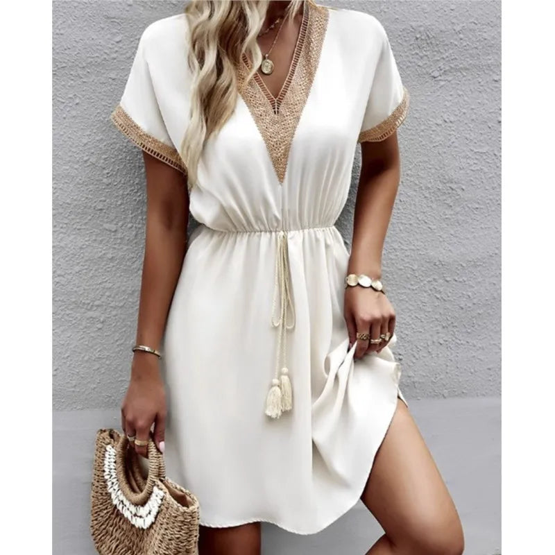 Peplum dress – Dress with a flared ruffle or extra fabric at the waist, adding volume and shaping to the lower half.Peplum dress – Dress with a flared ruffle or extra fabric at the waist, adding volume and shaping to the lower half.Fresh Sweet Solid Short Lace V-Neck Waist Panel Skirt Midi Dresses Peplum dress – Dress with a flared ruffle or extra fabric at the waist, adding volume and shaping to the lower half.Peplum dress – Dress with a flared ruffle or extra fabric at the waist, adding volume and shaping to the lower half.Fresh Sweet Solid Short Lace V-Neck Waist Panel Skirt Midi Dresses