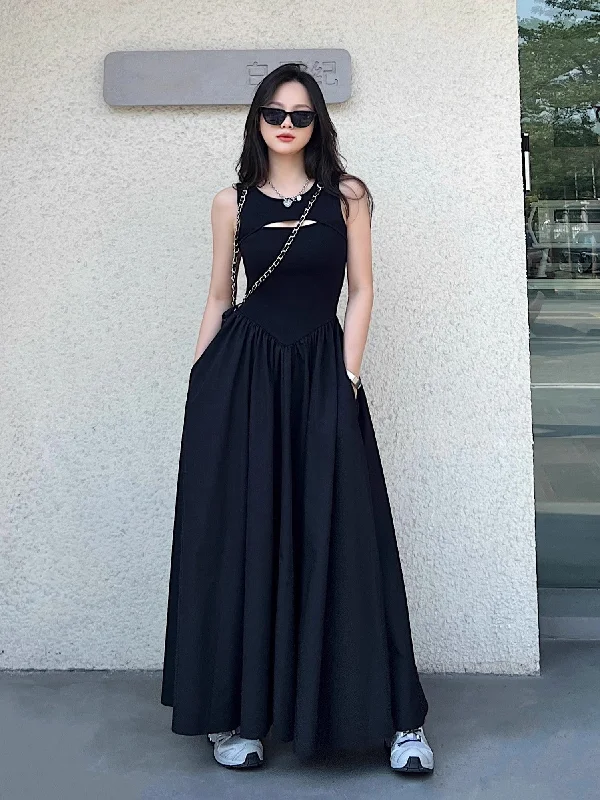 Sundress – Light, sleeveless dress typically worn in warm weather, often made from cotton or linen.Sundress – Light, sleeveless dress typically worn in warm weather, often made from cotton or linen.Black sleeveless dress for women black skirt      S3459
