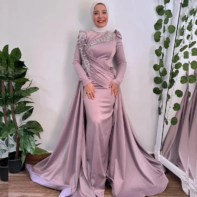 Empire waist dress – Dress with a high waistline, just under the bust, for a flattering silhouette.Empire waist dress – Dress with a high waistline, just under the bust, for a flattering silhouette.Dusty Pink Mermaid Evening Dresses with Overskirt Long Sleeves Sweep Train Pleats Sequined Beading Hijab Women robe de soirée Empire waist dress – Dress with a high waistline, just under the bust, for a flattering silhouette.Empire waist dress – Dress with a high waistline, just under the bust, for a flattering silhouette.Dusty Pink Mermaid Evening Dresses with Overskirt Long Sleeves Sweep Train Pleats Sequined Beading Hijab Women robe de soirée