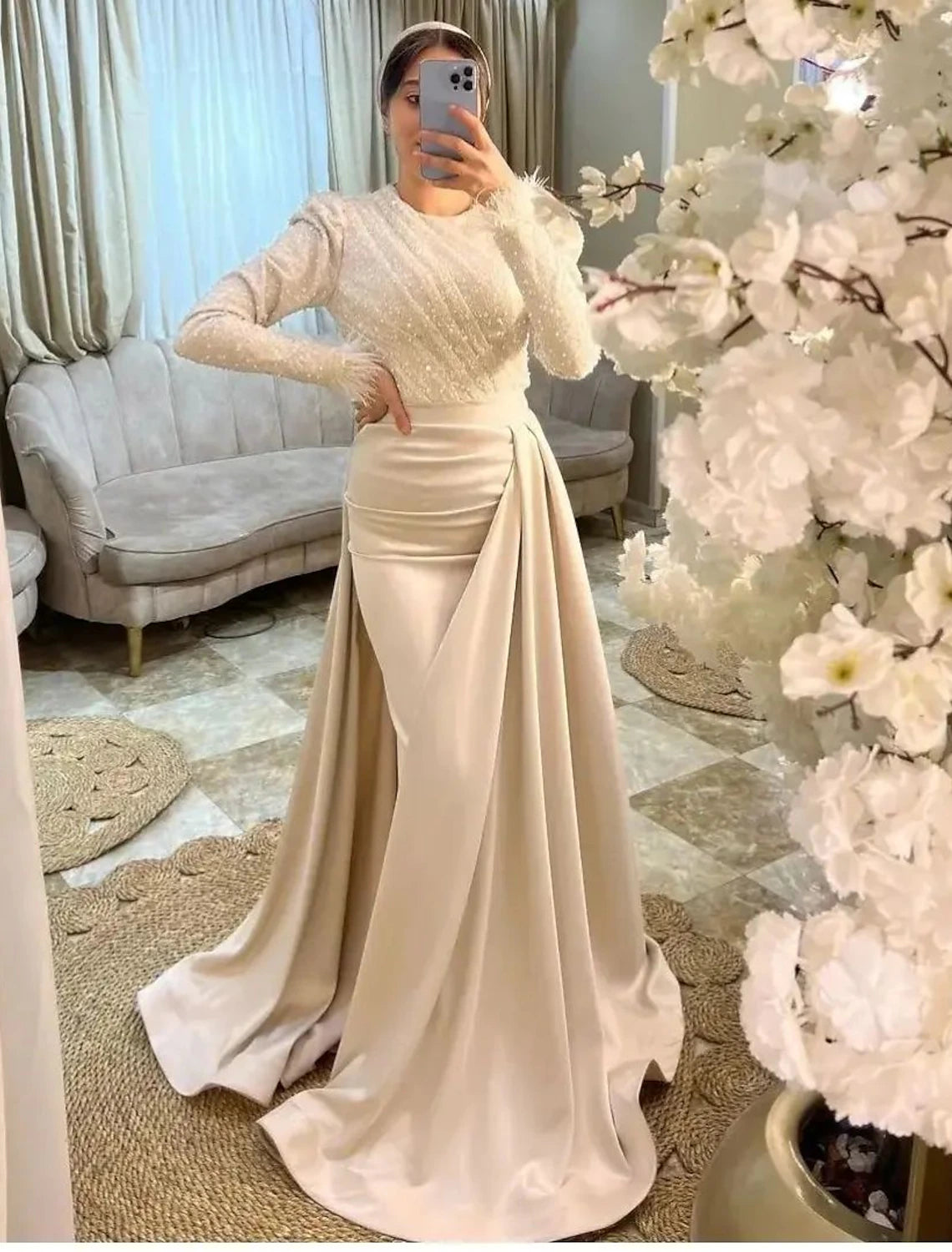 Off-the-shoulder dress – Dress with sleeves or straps that sit below the shoulders, exposing the upper arms.Off-the-shoulder dress – Dress with sleeves or straps that sit below the shoulders, exposing the upper arms.Mermaid / Trumpet Evening Gown Elegant Dress Formal Black Tie Floor Length Long Sleeve Jewel Neck Fall Wedding Guest Satin with Feather Ruched Overskirt Off-the-shoulder dress – Dress with sleeves or straps that sit below the shoulders, exposing the upper arms.Off-the-shoulder dress – Dress with sleeves or straps that sit below the shoulders, exposing the upper arms.Mermaid / Trumpet Evening Gown Elegant Dress Formal Black Tie Floor Length Long Sleeve Jewel Neck Fall Wedding Guest Satin with Feather Ruched Overskirt