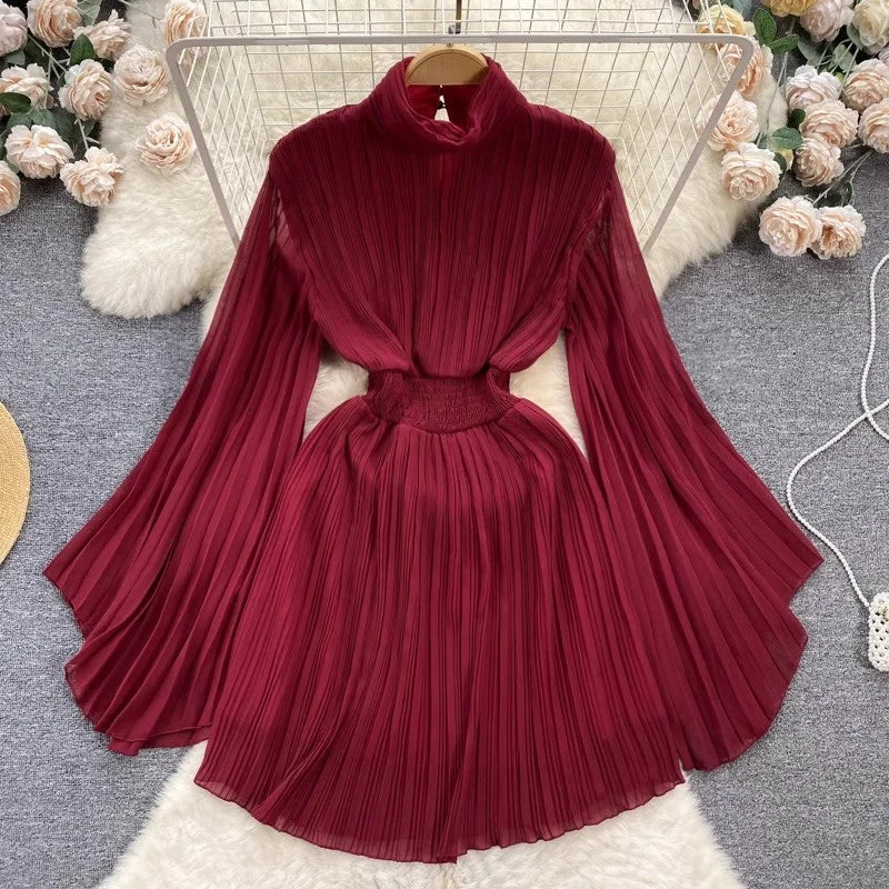 Peplum dress – Dress with a flared ruffle or extra fabric at the waist, adding volume and shaping to the lower half.Peplum dress – Dress with a flared ruffle or extra fabric at the waist, adding volume and shaping to the lower half.pleated bell-sleeved high-neck dress for women chiffon skirt S4489 Peplum dress – Dress with a flared ruffle or extra fabric at the waist, adding volume and shaping to the lower half.Peplum dress – Dress with a flared ruffle or extra fabric at the waist, adding volume and shaping to the lower half.pleated bell-sleeved high-neck dress for women chiffon skirt S4489