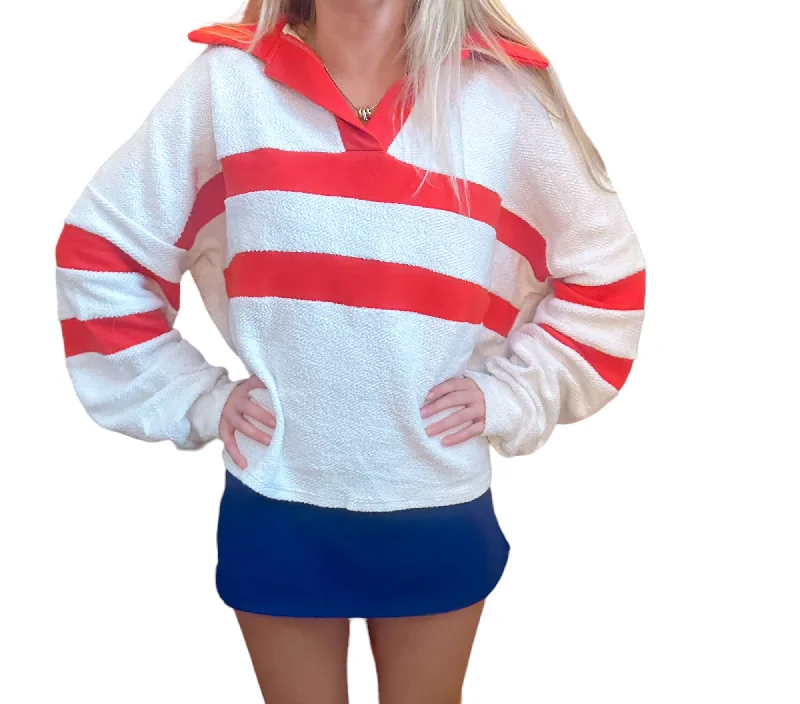 Cropped – Shortened length, above the waistCropped – Shortened length, above the waistAshton Ash Red Contrast Terry Top