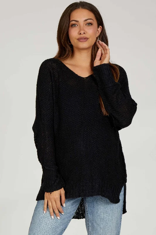 Fitted – Snug, form-fitting styleFitted – Snug, form-fitting styleBlack Chunky Knit Side Slit Maternity Sweater Fitted – Snug, form-fitting styleFitted – Snug, form-fitting styleBlack Chunky Knit Side Slit Maternity Sweater