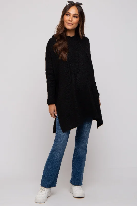 Crew neck – Round neck, classic styleCrew neck – Round neck, classic styleBlack Knit Hooded Side Slit Maternity Sweater Crew neck – Round neck, classic styleCrew neck – Round neck, classic styleBlack Knit Hooded Side Slit Maternity Sweater