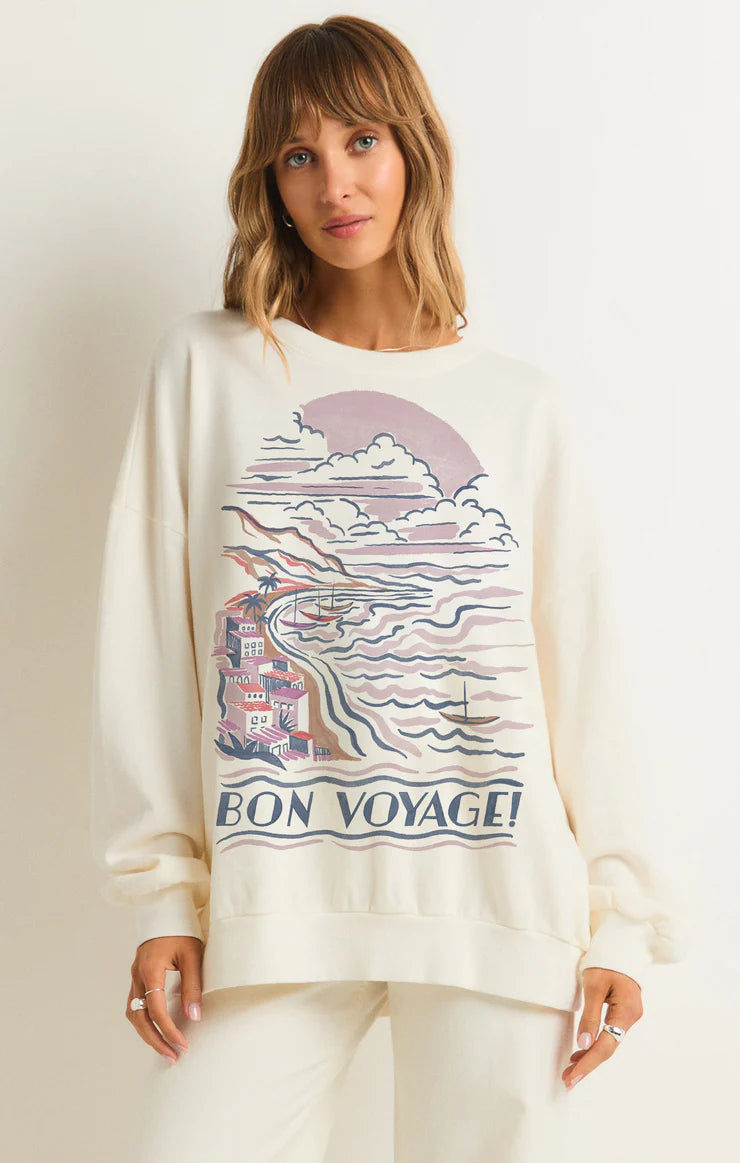 Waffle knit – Textured knit resembling a waffle patternWaffle knit – Textured knit resembling a waffle patternBon Voyage Sunday Sweatshirt in Sea Salt