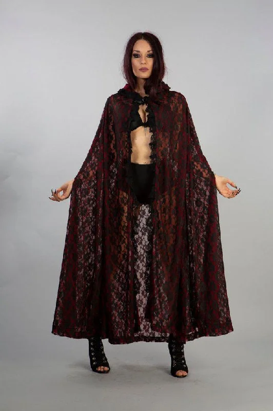 Fleece-lined – Soft, warm interior lining made from fleece materialFleece-lined – Soft, warm interior lining made from fleece materialCherryl Hooded Cape In Black Lace And Red Mesh Lining Fleece-lined – Soft, warm interior lining made from fleece materialFleece-lined – Soft, warm interior lining made from fleece materialCherryl Hooded Cape In Black Lace And Red Mesh Lining
