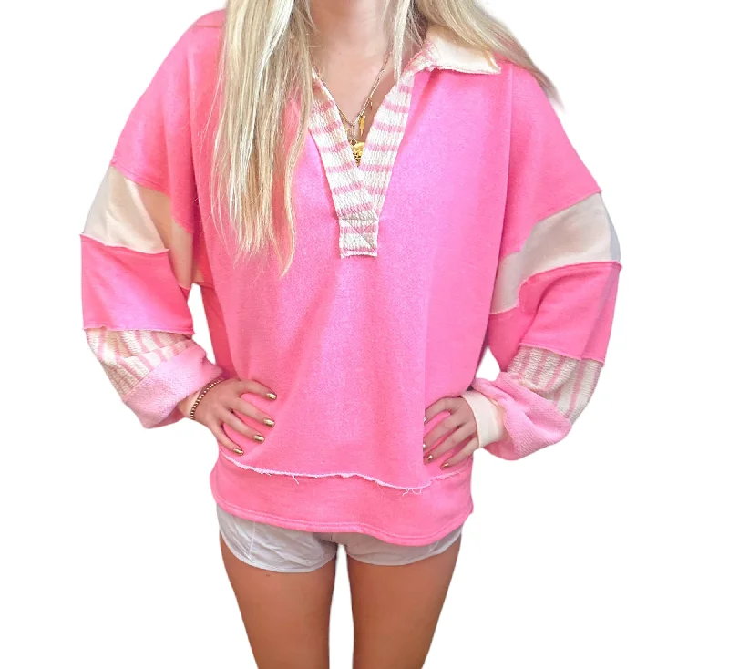 Long sleeve – Full-length sleevesLong sleeve – Full-length sleevesVibrant Neon Pink Color-Block Collared Top Long sleeve – Full-length sleevesLong sleeve – Full-length sleevesVibrant Neon Pink Color-Block Collared Top