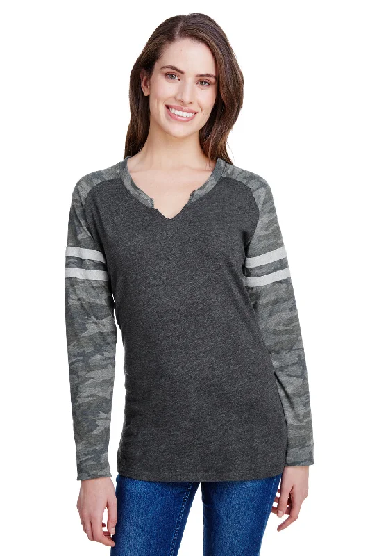Fitted – Snug, form-fitting styleFitted – Snug, form-fitting styleLAT Womens Gameday Mash Up Fine Jersey Long Sleeve V-Neck T-Shirt - Vintage Smoke Grey/Camo Fitted – Snug, form-fitting styleFitted – Snug, form-fitting styleLAT Womens Gameday Mash Up Fine Jersey Long Sleeve V-Neck T-Shirt - Vintage Smoke Grey/Camo